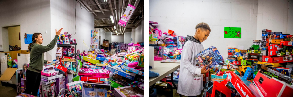 Volunteer Tristan Powell, 8, looks at a toy at the Frederick County Toys for Tots warehouse on Thomas Johnson Drive. 